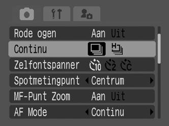 Een modus voor continu-opnamen selecteren Selecteer continu-opname op normale of hoge snelheid. 1 Menu (Opname) [Continu] /. Zie Menu's en instellingen (p.