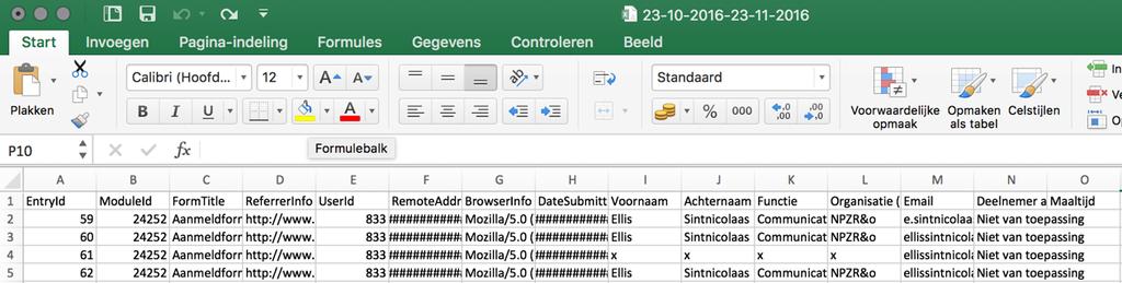 4.2 Hoe haal of verwijder ik gegevens uit het report? Na het downloaden kun u het excel bestand aanpassen.