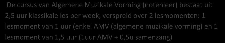 Peynsaert Klim Op-school LAGERE 3 VOLWASSENEN: ALGEMENE MUZIKALE VORMING (NOTENLEER) maandag* 19u00 21u00 R. Van Hileghem (AMV) 21u00 21u30 K. Henneman (SZ) zaterdag* 09u30 11u30 G.