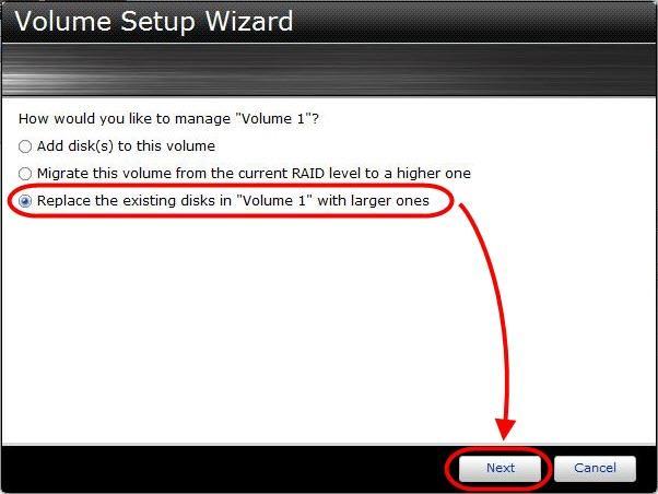 STAP 2 De Wizard Volume-instelling wordt nu weergegeven.