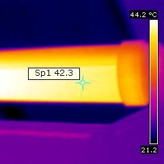 status lamp omgevingstemperatuur camera > 1 uur opgewarmd 22.5 graden C Flir B-CAM SD emissiviteit 1.00 (1) meetafstand 0.2 m IFOV geometric NETD (thermische gevoeligheid) 0.