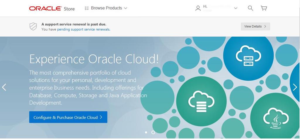 Nadat u het profiel voor Oracle Store heeft ingevuld, wordt de homepagina van Oracle Store weergegeven. U heeft nu toegang tot uw verlengingen van ondersteuningsservices bij Oracle.