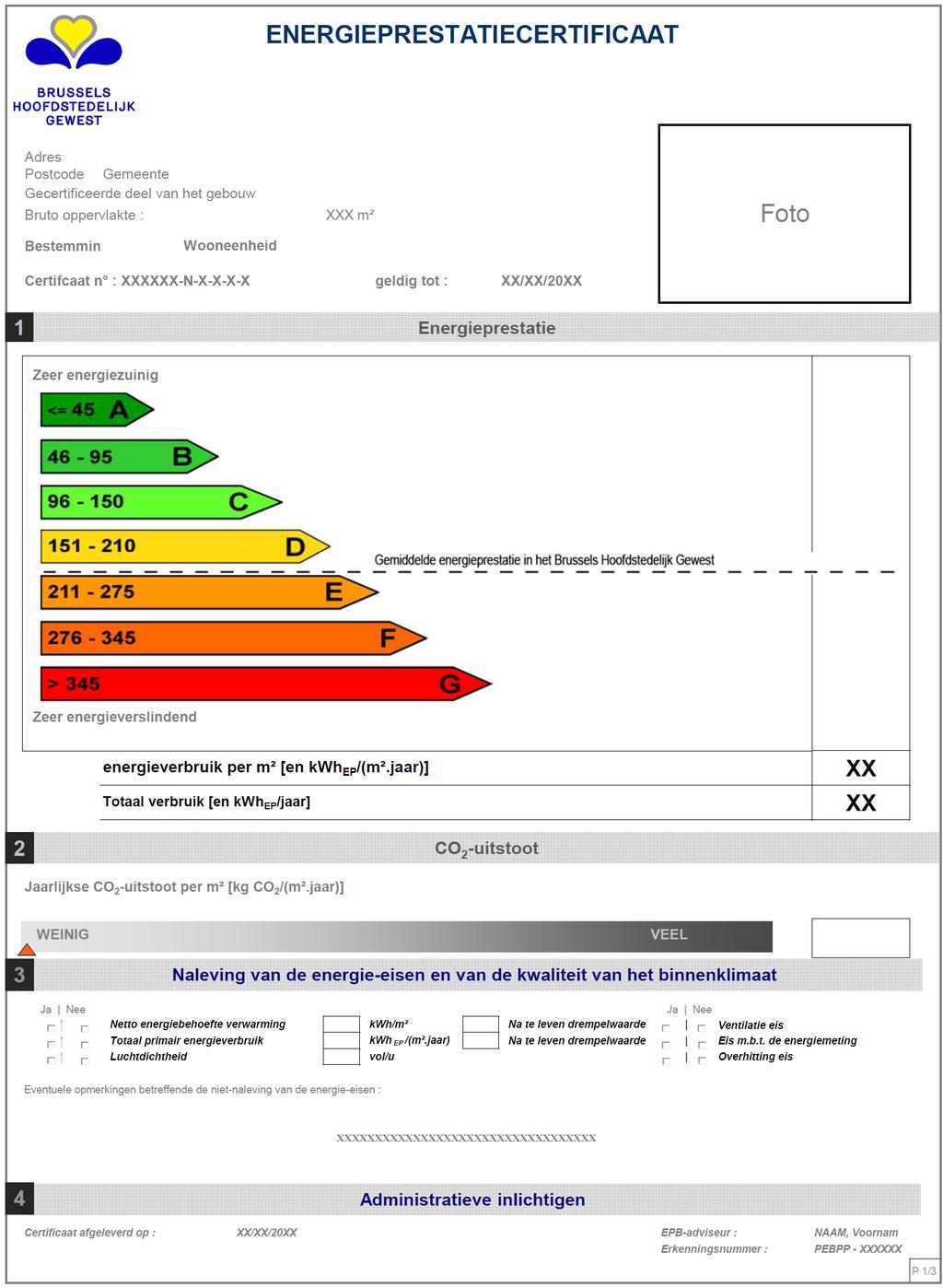 Voorbeeld van een blanco EPB-certificaat