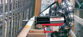 Injectiepistool HDM Injectie van Hilti HIT injectiemortel voor het bevestigen van ankerstangen en wapeningsstaven in beton en metselwerk Voordelen Snel en eenvoudig plaatsen van het patroon Type