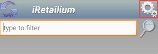 4. Start de app iretailium en druk op het icoon met 2 tandwieltjes rechtsboven in het scherm.