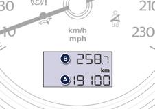 Controle tijdens het rijden Motorolieniveaumeter* Kilometerteller Bij uitvoeringen met een motorolieniveaumeter wordt bij het aanzetten van het contact eerst de onderhoudsindicator weergegeven en