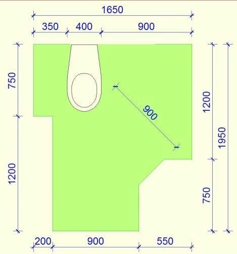 (bezoekbaar toilet 0,4 x 0,6 m).