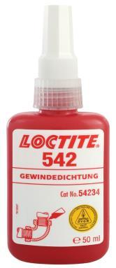 Loctite 542 schroefdraadafdichting Schroefdraadafdichting met een gemiddelde sterkte. Voor fijne schroefdraden in hydraulische, pneumatische en algemene fittingen. Snelle uitharding.