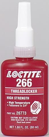 Loctite 266 thread lock Schroefdraadborgmiddel met een hoge sterkte en een hoge viscositeit. Hoge temperatuurbestendigheid.