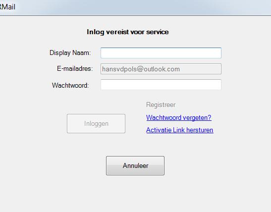 1.1.2. Bij RMail aanmelden Heeft u al een RMail account dan wordt u, bij het eerste gebruik van RMail, gevraagd om u aan te melden.