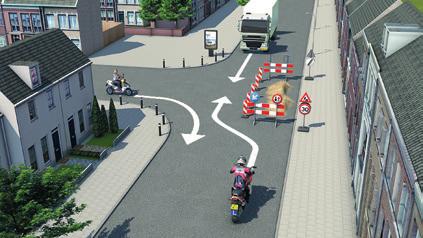 De bestuurder van de motorfiets moet de bestuurder van de snorfiets voor laten gaan, omdat deze van rechts komt op een gelijkwaardig kruispunt.