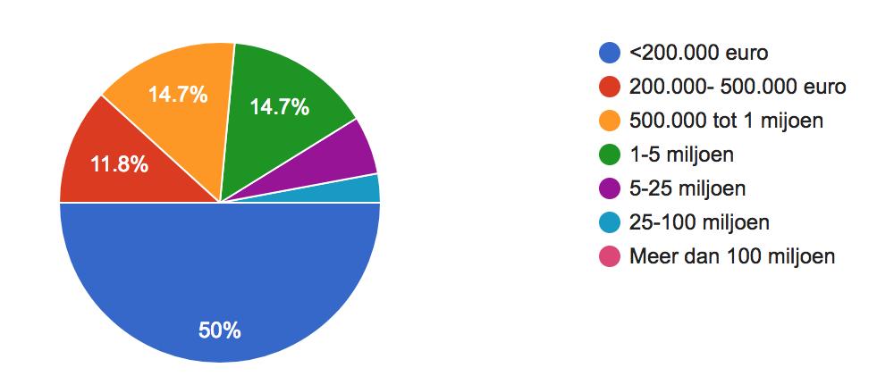 oud Omzetgrootte 17 bedrijven hebben een omzet van minder dan 200.000 euro per jaar 15 bedrijven zitten tussen de 200.