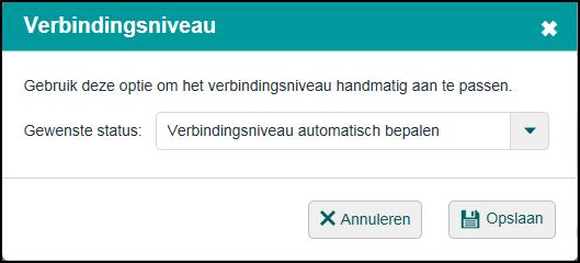 1. Klik op de communicatiestatus. Het scherm Verbindingsniveau verschijnt. Afbeelding 4-4: Scherm Verbindingsniveau 2.