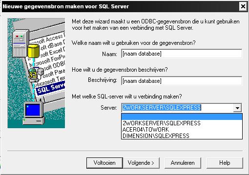 Er wordt dan gezocht naar de bestaande SQL-server(s).