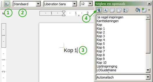 2) Typ de woorden Kop 1 in het nieuwe document, maar druk niet op Enter zodat de cursor op dezelfde regel blijft.