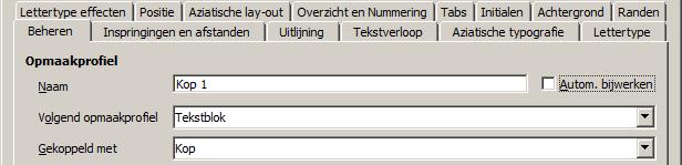 Afbeelding 21: De pagina Beheren van het dialoogvenster Alineaopmaakprofiel Aangepaste alineaopmaakprofielen maken: voorbeelden U heeft gezien dat het venster Stijlen en opmaak verschillende vooraf