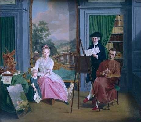 Portret van de kunstenaar met zijn vrouw en zoontje Hendrik Hoogers (Nijmegen 1747-1814