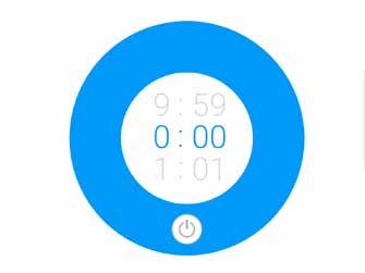 Laat de blauwe wijzerplaat draaien om de minuten en uren in te stellen. Druk op de knop power om de timer te starten. Wanneer het aftellen gedaan is, dooft het vuur.