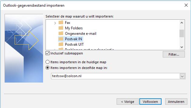 Klik op VOLTOOIEN om de e-mailberichten te importeren in de geselecteerde map van het Imap account. Uw e-mail is nu geïmporteerd binnen uw Imap server.