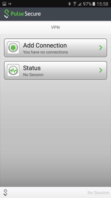 Na installatie van Pulse Secure kunt u op Add Connection tikken om het adres van de E-Zorg Remote Access als connectie