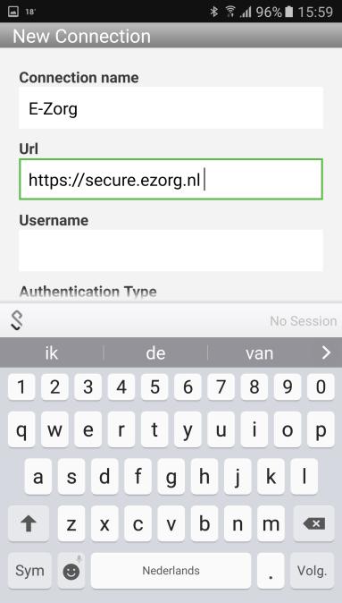 gebruiken wij de naam E-Zorg. Bij URL vult u in: https://secure.ezorg.