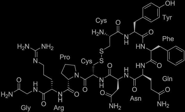 Vasopressine Peptide hormoon - afgifte vanuit hypofyse achterkwab Wanneer osmolaliteit stijgt (> 280 mosm/kg) Bij hypovolemie/hypotensie 1.