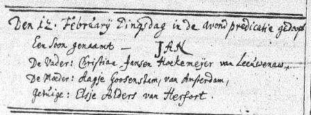 (bron: Gereformeerd trouwboek Westzaandam, slecht leesbaar) 12 februari 1697: Wordt te