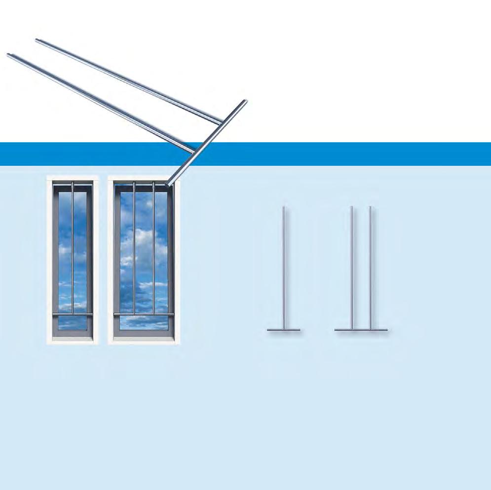 SecuBar t-cross INKORTBARE RVS barrière-stangen 149 490 / 990 490 / 990 290 530 barrière-voorziening voor verticale valramen gemaakt van RVS, massief, Ø16mm, montage met losse steunen
