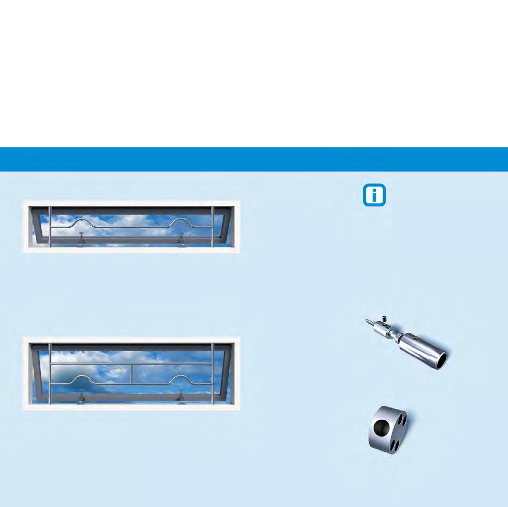 langwerpige ramen I-Bar Combi dubbel gemaakt van RVS, massief, Ø16mm, montage met losse steunen voor ramen van 1000mm-1330mm maximale hoogte 315mm geschikt voor ramen met twee combi uitzetters hoger