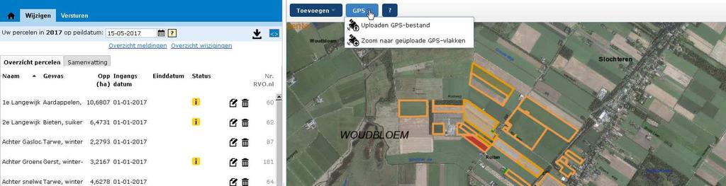 GPS-meting Om een GPS-meting te gebruiken klikt u op. 1 1 U ziet twee opties. U moet eerst een GPS-bestand uploaden. Kies voor de optie Uploaden GPS-bestand.