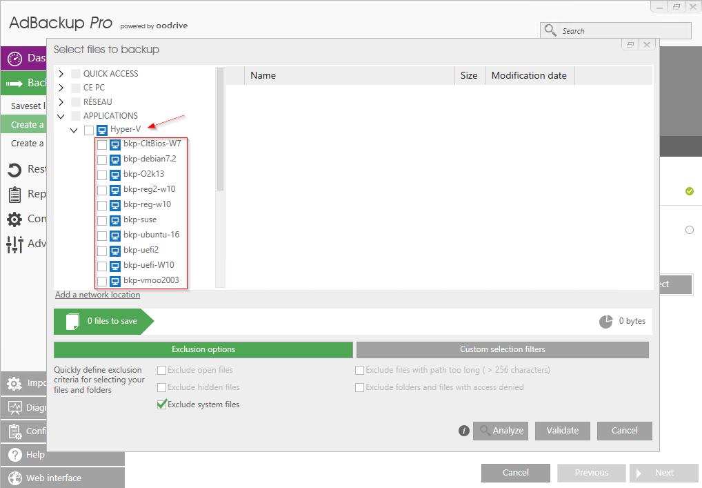 3. Back-up en Hyper-V herstel AdBackup biedt echter wel de mogelijkheid om al uw virtuele Microsoft Hyper-V machines samen te beveiligen door slechts één back-upprogramma te installeren in het