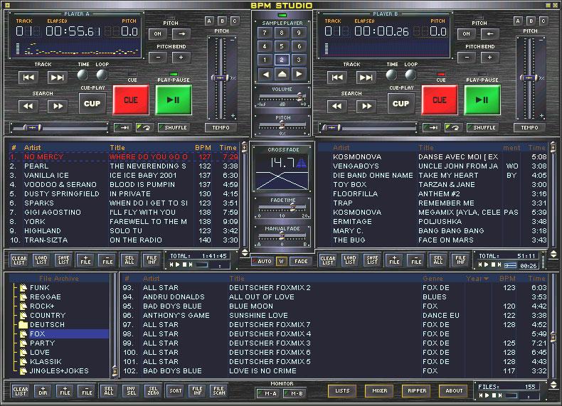 Het programmavenster van BPM Studio player 3.01.