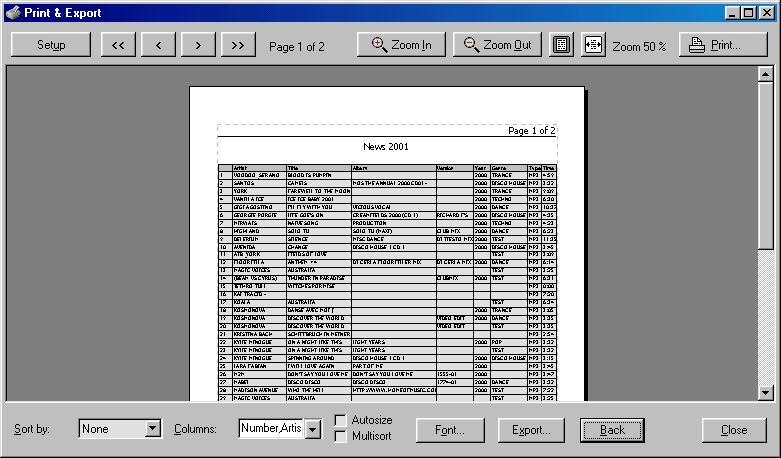 BPM Print Designer 3.16.3. Print preview venster : De print preview wordt gebruikt om de algemene opmaak aan te passen en bijkomend om nuttige informatie aan de lijst toe te voegen.