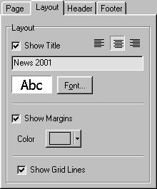 BPM Print Designer BPM Studio Regist er t ab Layout : Show title: Select eer of er op de pagina een titel moet geprint worden.
