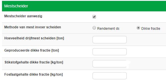 Ga daarna naar gebruiksruimte mest. Vul hier de gehaltes van stikstof en fosfaat in.