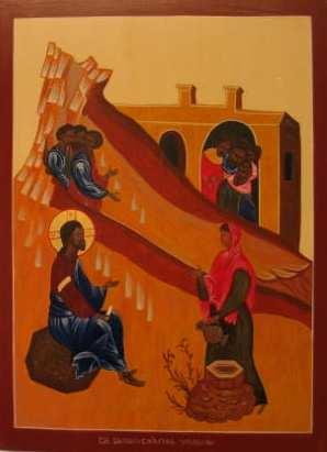 Icoon no.37 Afmeting 29x40 cm. (BxH) Jezus en de Samaritaanse vrouw.