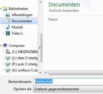 Outlook-gegevensbestand > 5. Kies locatie op bv.