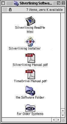 Verbinding tot stand brengen Alleen gebruikers van Mac OS 9.x: Silverlining Pro installeren Voordat u de voeding en de interfacekabel op uw drive aansluit, moet Silverlining Pro installeren.