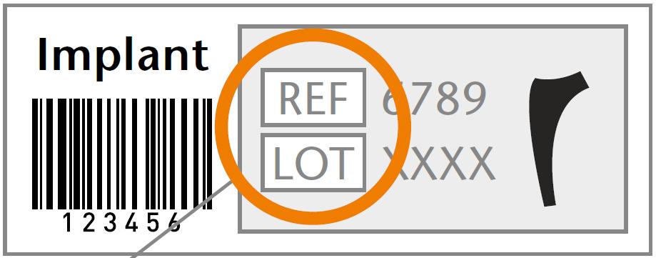 Afbeelding 10. Voorbeeld sticker heupcomponent REF-Nummer wordt niet herkend Indien het REF-nummer niet wordt herkend zijn er drie mogelijkheden: 1.