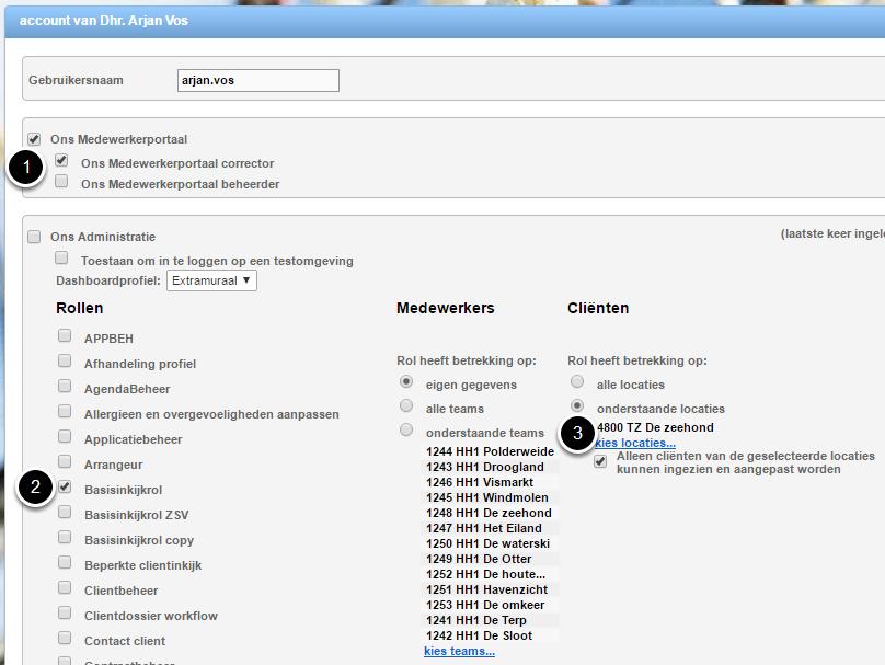 Configuratie van medewerkeraccount in Ons Administratie Benodigde rechten toewijzen Om de Ons Dossier app te kunnen gebruiken moet de medewerker het recht "Toegang tot het cliëntdossier" hebben.