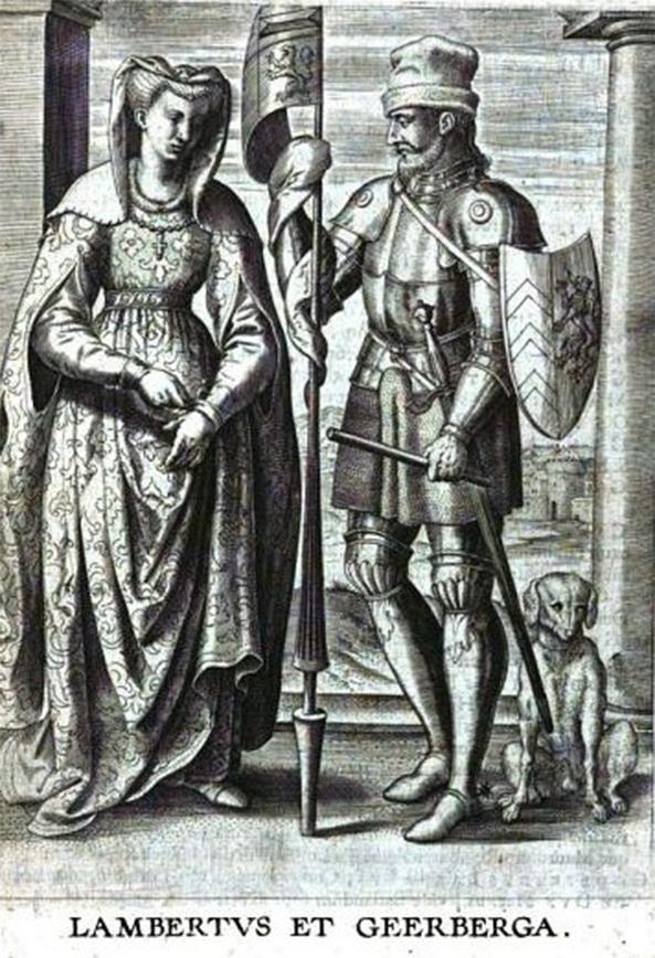 Lambert I (met de baard) de eerste graaf van Leuven met zijn
