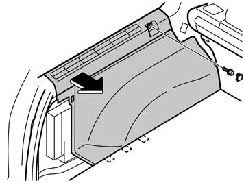 32 Verwijder het linker zijpaneel. Verwijder de afdekking en de schroef aan de voorkant eerst. Trek de bovenzijde van het paneel naar binnen totdat de clips vrijkomen.