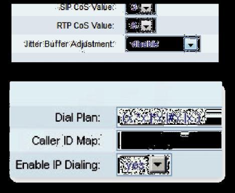 Ga naar Network Settings (4e sectie) en pas rechts Jitter Buffer Adjustment aan naar disable. Verder past u onderaan de pagina het dialplan aan naar: (x.*x. *x. #x. x.
