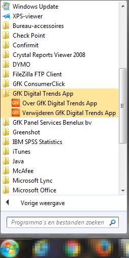 Deel 5 Verwijderen Klik op uw pc linksonder op de startknop (zie onderstaande afbeeldingen) Klik op GfK Digital Trends App en
