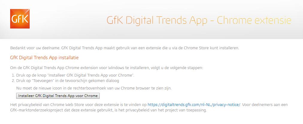 Klik op Installeer GfK Digital Trends App voor Chrome.