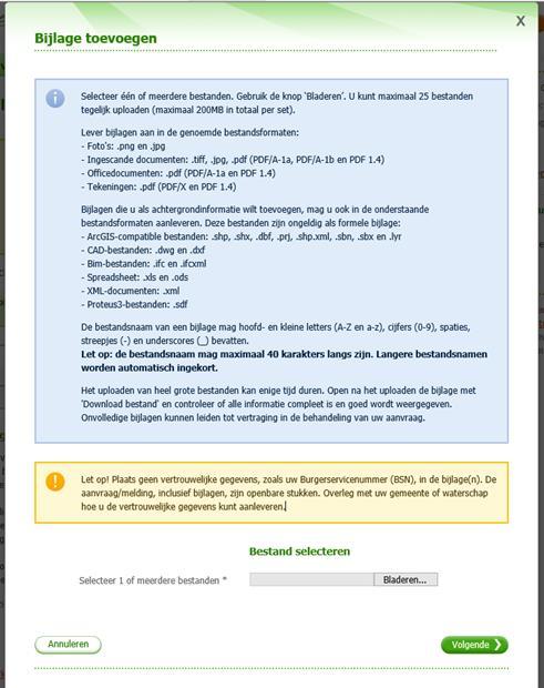 Deel 3: Vergunningcheck en aanvraag opstellen en indienen Knop als er al bijlagen zijn toegevoegd 2. Het scherm waar je bijlagen kunt uploaden verschijnt.