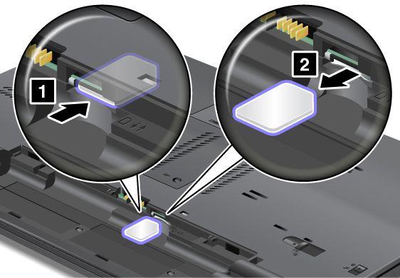 4. Zoek de sleuf voor de SIM-kaart in het batterijcompartiment. Duw voorzichtig tegen de kaart om deze uit de computer te verwijderen. 5.