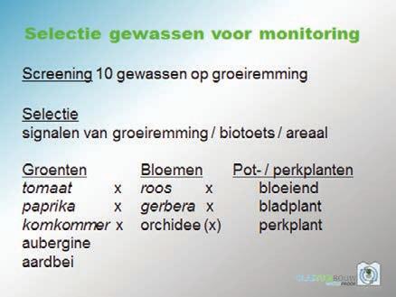 Figuur 2. Samenvatting van de geselecteerde gewassen voor de monitoring van geavanceerde oxidatie. 3.
