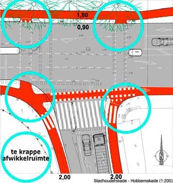 De kans op ernstige gevolgen wordt vergroot door de afwezigheid van voldoende schampruimte (30 cm) aan de westzijde.