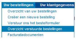 5. BEKIJK DE STATUS VAN HET VERSTUURDE EXCEL- BESTAND Klik in het tabblad Uw bestellingen op Overzicht verstuurde bestellingen. Via de knop Herlaad de importstatus kunt u de gegevens herladen.